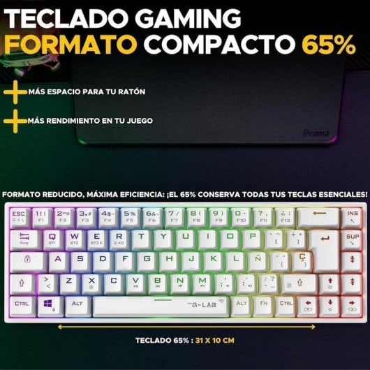 Teclado The G-Lab Keyz Titanium WL mechanisch 65 Prozent Deutsch Layout RGB Weiß