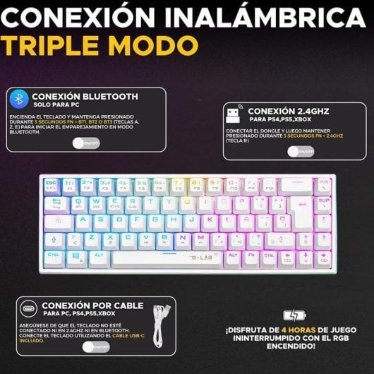 Teclado The G-Lab Keyz Titanium WL mechanisch 65 Prozent Deutsch Layout RGB Weiß