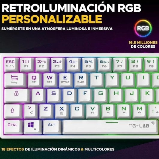 Teclado The G-Lab Keyz Titanium WL mechanisch 65 Prozent Deutsch Layout RGB Weiß