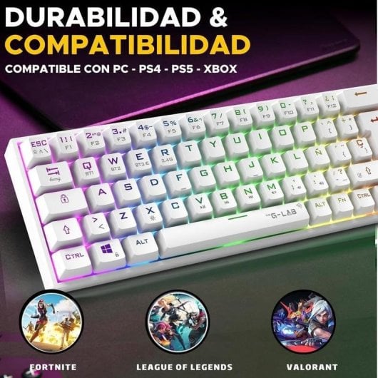 Teclado The G-Lab Keyz Titanium WL mechanisch 65 Prozent Deutsch Layout RGB Weiß