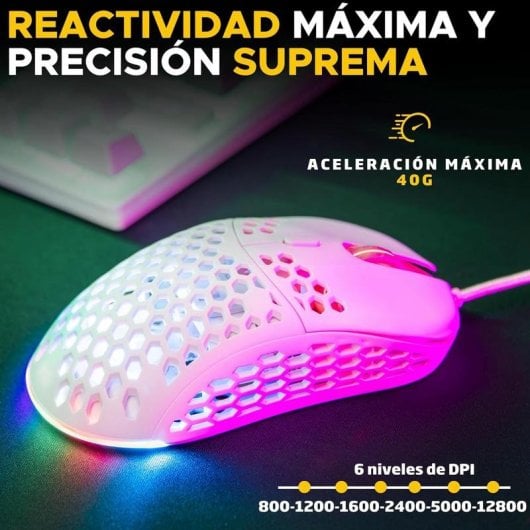 Maus The G-Lab KULT-OXYGEN-W Kabelgebunden 12800DPI Weiß RGB 6 Tasten