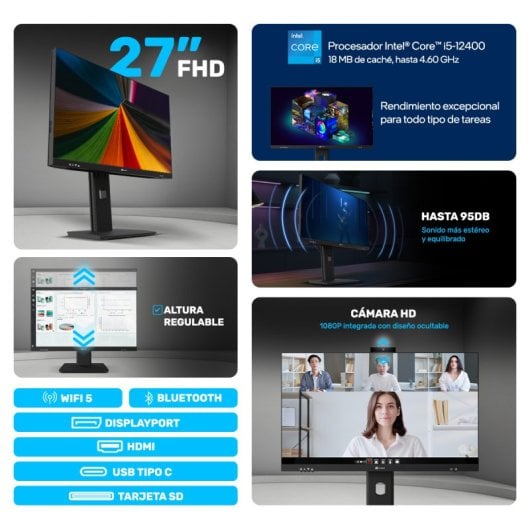 Alurin Flow AIO i5-12400 /16GB/1TB/27" Altura regulable