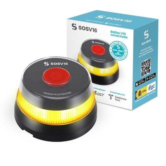 Baliza SOSV16 GPS Conectada LED Homologada DGT Visibilidad 1km Conectividad 12 Años Negra