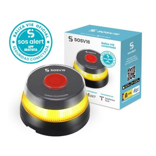 Baliza SOSV16 GPS Conectada LED Homologada DGT Visibilidad 1km Conectividad 12 Años Negra