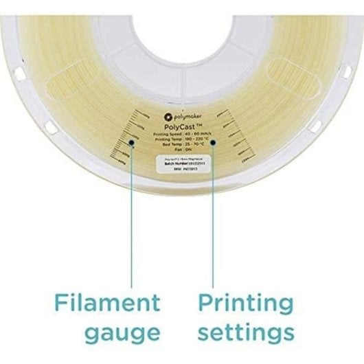 Filamento Castable Polymaker PJ03001 Natural 1,75 mm 750 g Fácil Fundição