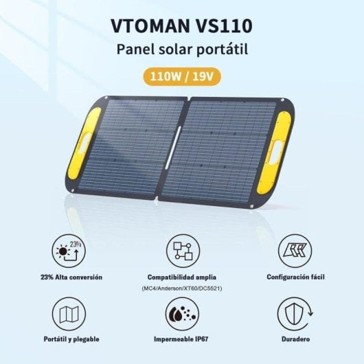 Panel Solar Portátil VTOMAN VS110 110W 3 Conexiones Adaptador 3 en 1 Plegable Resistencia IP67
