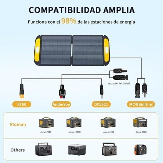 Panel Solar Portátil VTOMAN VS110 110W 3 Conexiones Adaptador 3 en 1 Plegable Resistencia IP67