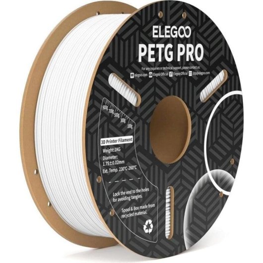 Filamento PETG Elegoo PRO Blanco 1,75 mm Alta Resistencia Fácil Impresión