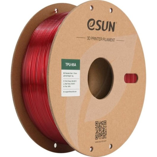 Filament TPU eSUN TPU-95A175T-R1P1 Transparent Rouge 1,75 mm Flexible Haute Tenacité