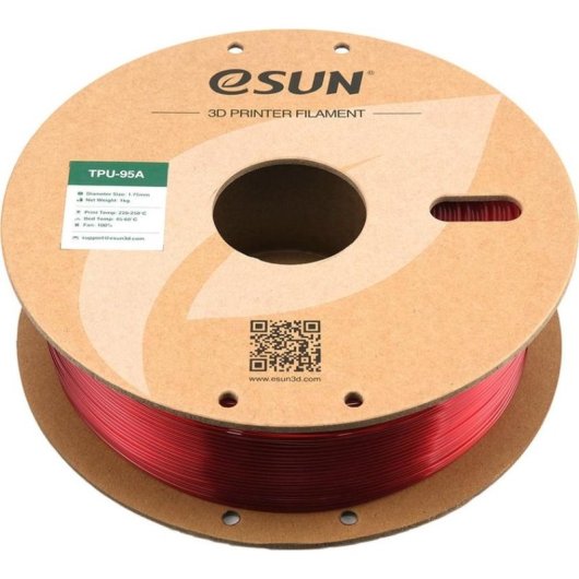 Filament TPU eSUN TPU-95A175T-R1P1 Transparent Rouge 1,75 mm Flexible Haute Tenacité