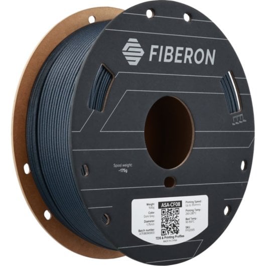 Filamento ASA Polymaker Fiberon ASA-CF08 Gris Plateado 1,75 mm Carbono 8% UV Exterior