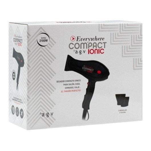 Secador de Cabelo Profissional Iónico By AGV Everywhere 2100W 3 Temperaturas 2 Velocidades Compacto Preto