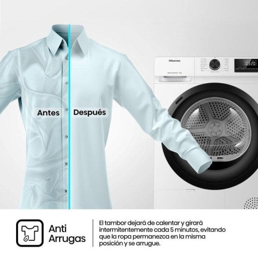 Secadora de bomba de calor Hisense DHQE900UWDC 9 kg Clase D antihuellas Allergy Care