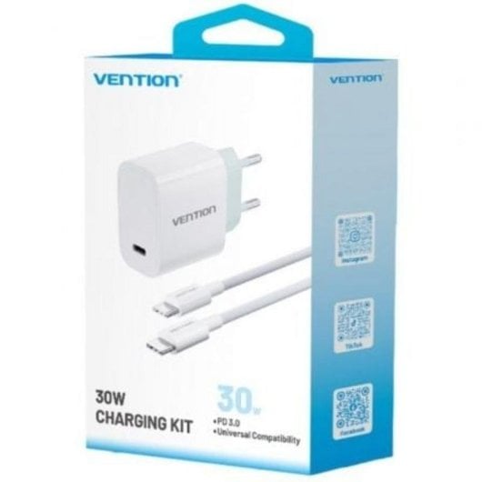 Carregador de Parede Vention G13W0-EU USB-C 30W com Cabo 1m 3A Branco