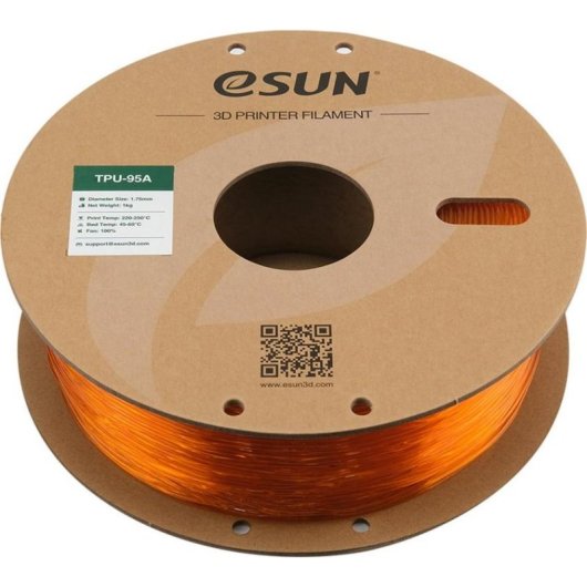 Filamento TPU-95A eSUN TPU-95A175T-O1P1 Transparente/Naranja 1,75 mm Flexível Alta Resistência