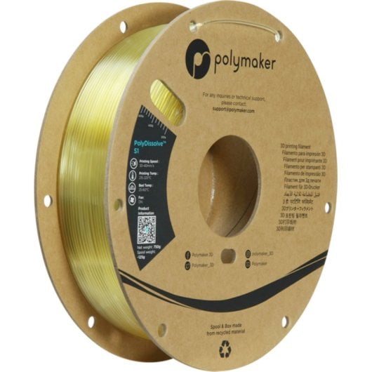 Filamento PVA Polymaker PolyDissolve S1 Natural 1,75 mm Solúvel em Água