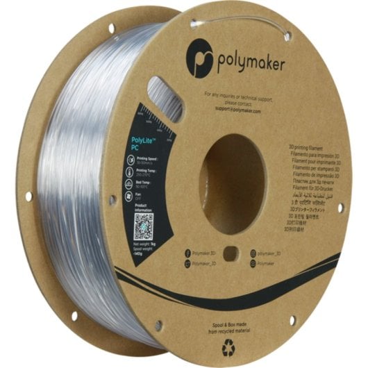 Filamento PC Polymaker PolyLite PC01001 Transparente 1,75 mm Resistência ao Calor