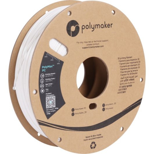 Filamento PC Polymaker PC-Max Bianco 1,75 mm Alta Resistenza 110°C