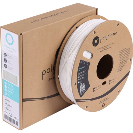 Filamento PC Polymaker PC-Max Bianco 1,75 mm Alta Resistenza 110°C