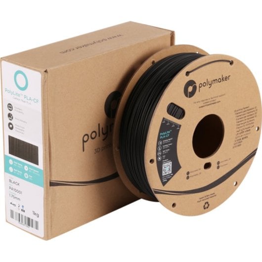 Filamento PLA Polymaker PolyLite PLA-CF Preto 1,75 mm Fibra de Carbono