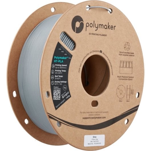 Filamento PLA-HT Polymaker PA17003 Gris Plateado 1,75 mm Alta Temperatura