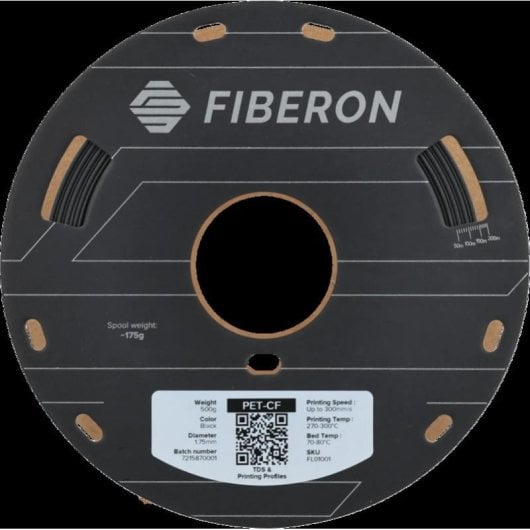 Filamento PET con carbono Polymaker Fiberon FL01001 Negro 1,75 mm Rigidez Superior