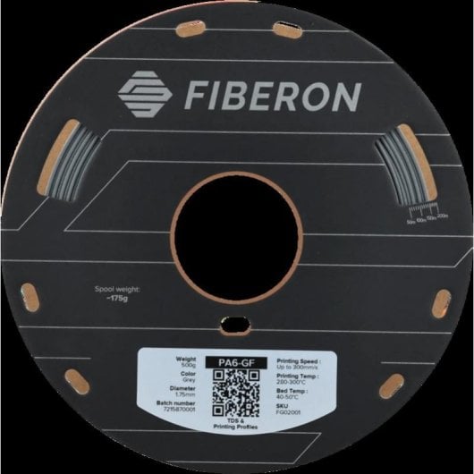Filamento Nylon Polymaker Fiberon PA6-GF25 Gris 1,75 mm Alta Resistencia Vidrio