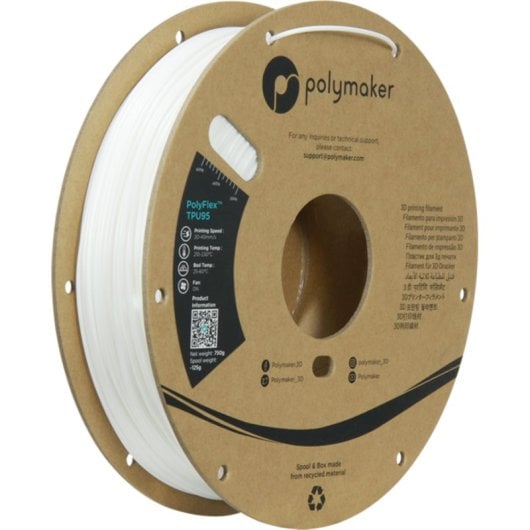 Filament TPU Flex Polymaker PolyFlex Blanc 1,75 mm Impression Facile