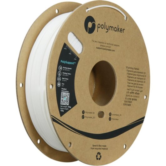 Filamento de Apoyo Polymaker PolySupport Blanco 1,75 mm Fácil Retirada Resistente