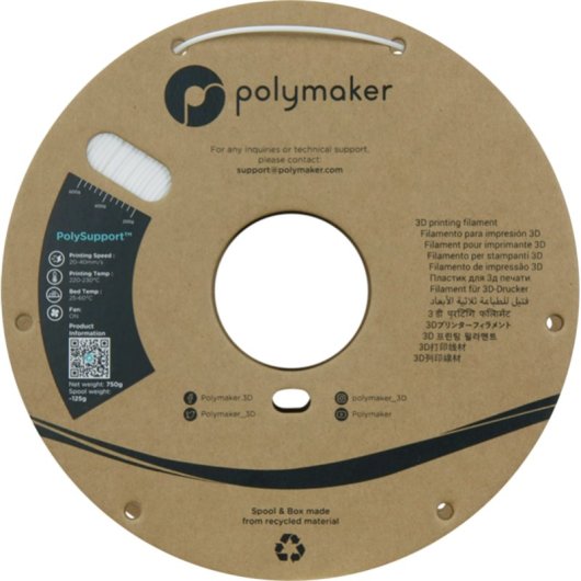 Filamento de Apoyo Polymaker PolySupport Blanco 1,75 mm Fácil Retirada Resistente