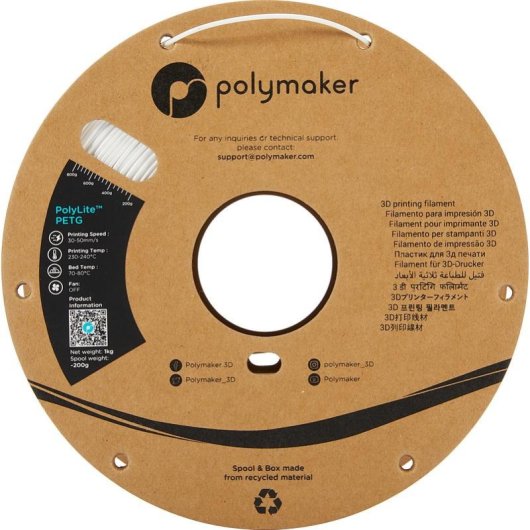 Filamento PETG Polymaker PolyLite PB01002 Blanco 1,75 mm Gran Claridad Fácil Impresión