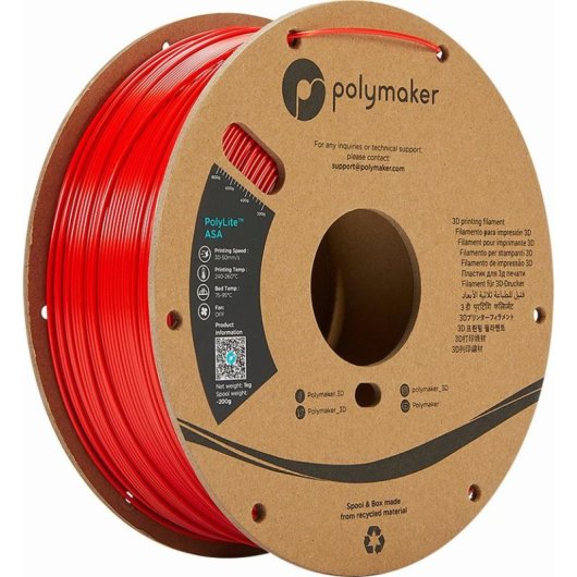 Filamento ASA Polymaker PF01004 Rosso 1,75 mm Alta Resistenza UV Calore