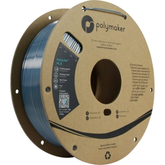 Filamento PLA Polymaker PolyLite PA03009 Gris Plateado 1,75 mm Acabado Sedoso Fácil Procesado