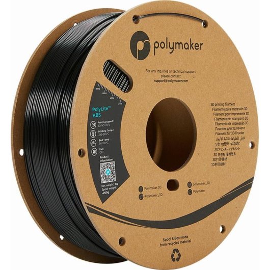 Filamento ABS Polymaker PolyLite PE01001 Negro 1,75 mm Bajo Olor Alta Precisión