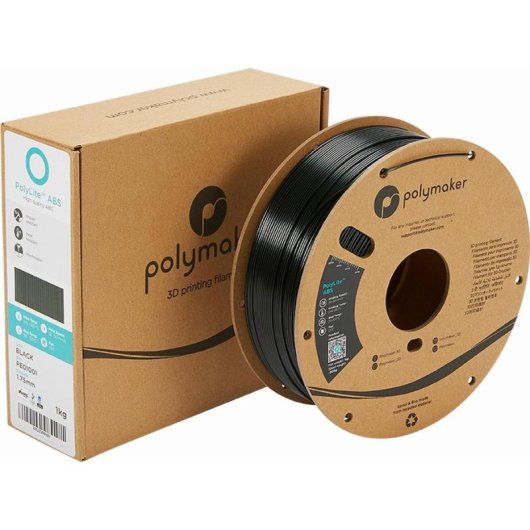 Filamento ABS Polymaker PolyLite PE01001 Negro 1,75 mm Bajo Olor Alta Precisión
