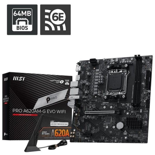 Placa Base MSI PRO A620AM-G EVO WIFI AMD A620 Socket AM5 DDR5 Micro-ATX WiFi 6E 2.5G M.2 Audio Boost
