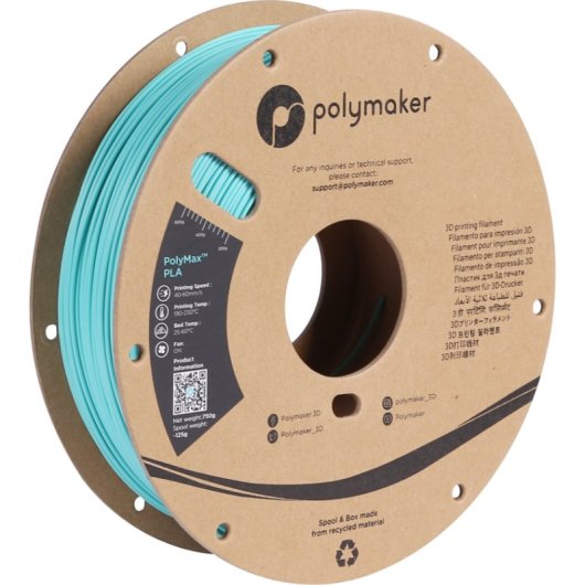Filamento PLA Polymaker PolyMax PLA Turquesa 1,75 mm Jam-Free Alta Resistenza