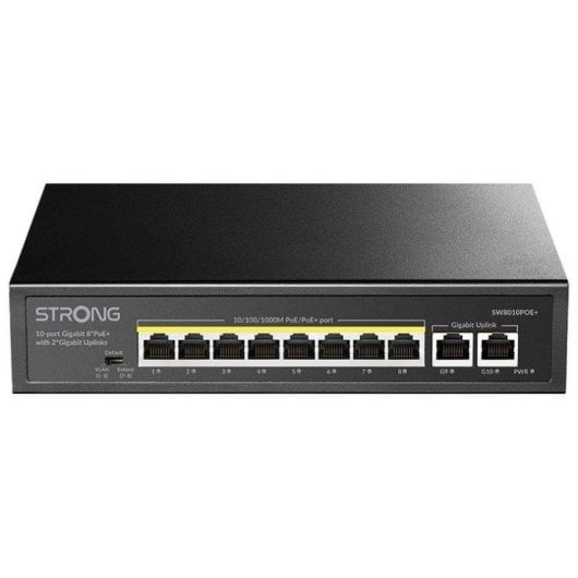 Switch Strong SW8010POE+ 8 Porte Gigabit PoE 2 Uplink VLAN Desktop