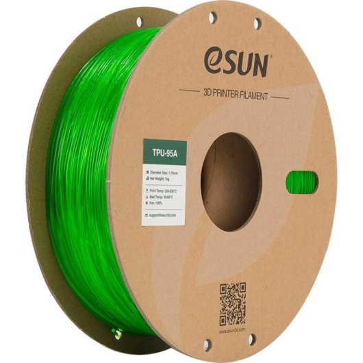 Filamento TPU-95A eSUN TPU-95A175T-G1P1 Transparente Verde 1,75 mm Alta Resistência