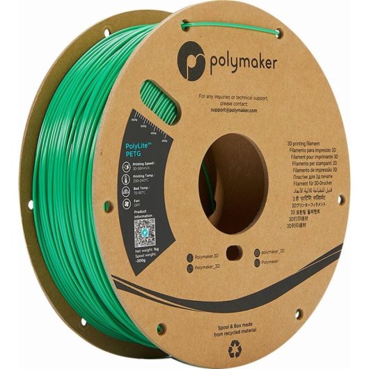 Filamento PETG Polymaker PolyLite Verde 1,75 mm Transparente Fácil Impresión