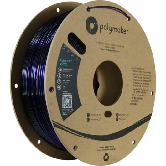 Filamento PETG Polymaker PolyLite PB01032 Azul 1,75 mm Transparente Fácil Impresión