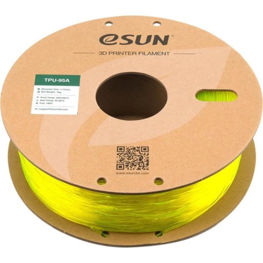 Filamento TPU eSUN TPU-95A175T-Y1P1 Amarillo Translúcido 1,75 mm Flexible Alta Resistencia