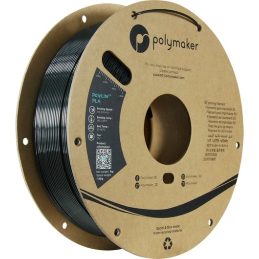 Filamento PLA Polymaker PolyLite PA03017 Negro 1,75 mm Sedoso Fácil Impresión