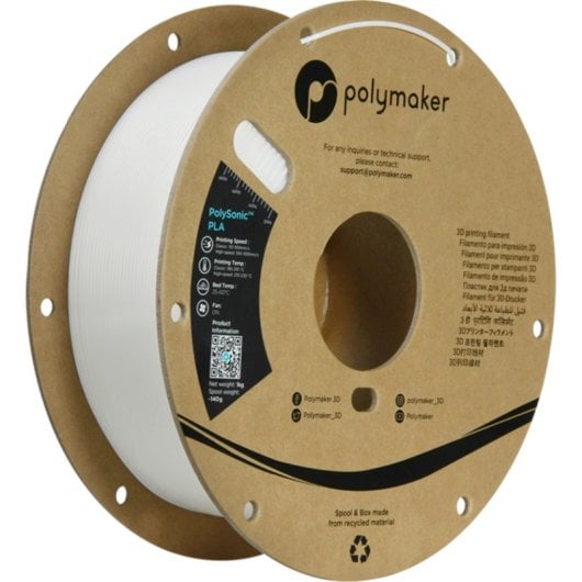 Filamento PLA Polymaker PolySonic High Speed Branco 1,75 mm Alta Velocidade