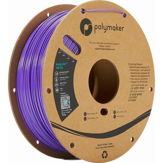 Filamento PETG Polymaker PolyLite Violeta 1,75 mm Transparente Fácil Impresión