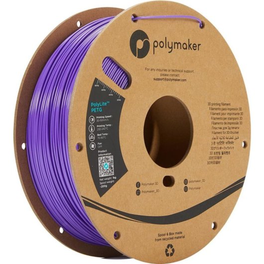 Filamento PETG Polymaker PolyLite Violeta Transparente 1,75 mm Fácil Impresión