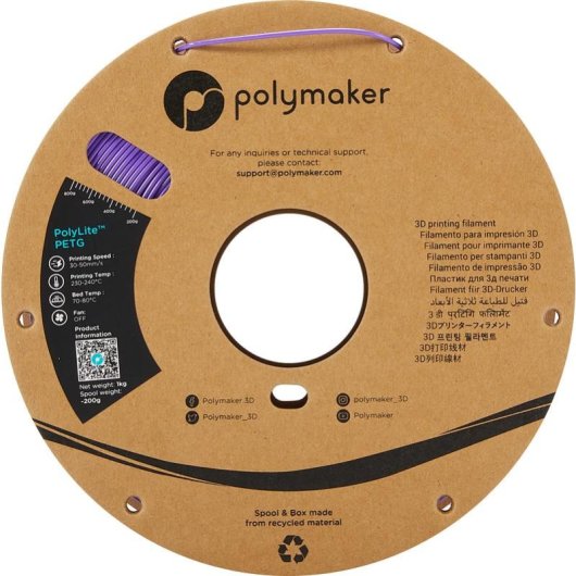 Filamento PETG Polymaker PolyLite Violeta Transparente 1,75 mm Fácil Impresión