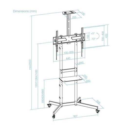 Supporto TV TooQ NEFERTITI FS1151M-B 37-70" Inclinabile Ruote Acciaio 70kg Nero