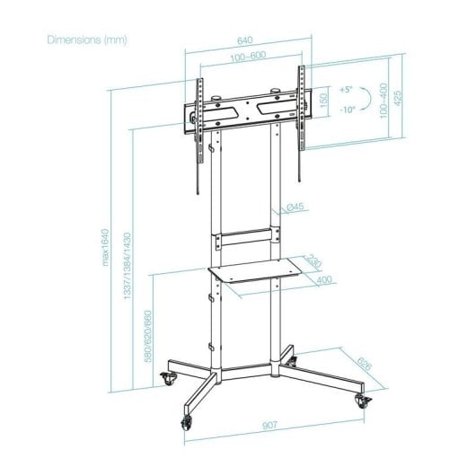 Supporto TV TooQ KEFRÉN FS1150M-B 37-70 pollici con ruote, inclinabile, nero