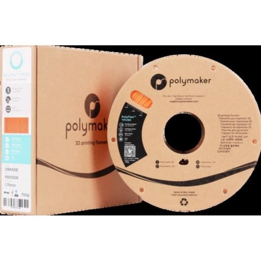 Filamento TPU Polymaker PolyFlex Naranja 1,75 mm Flexível Fácil Impressão